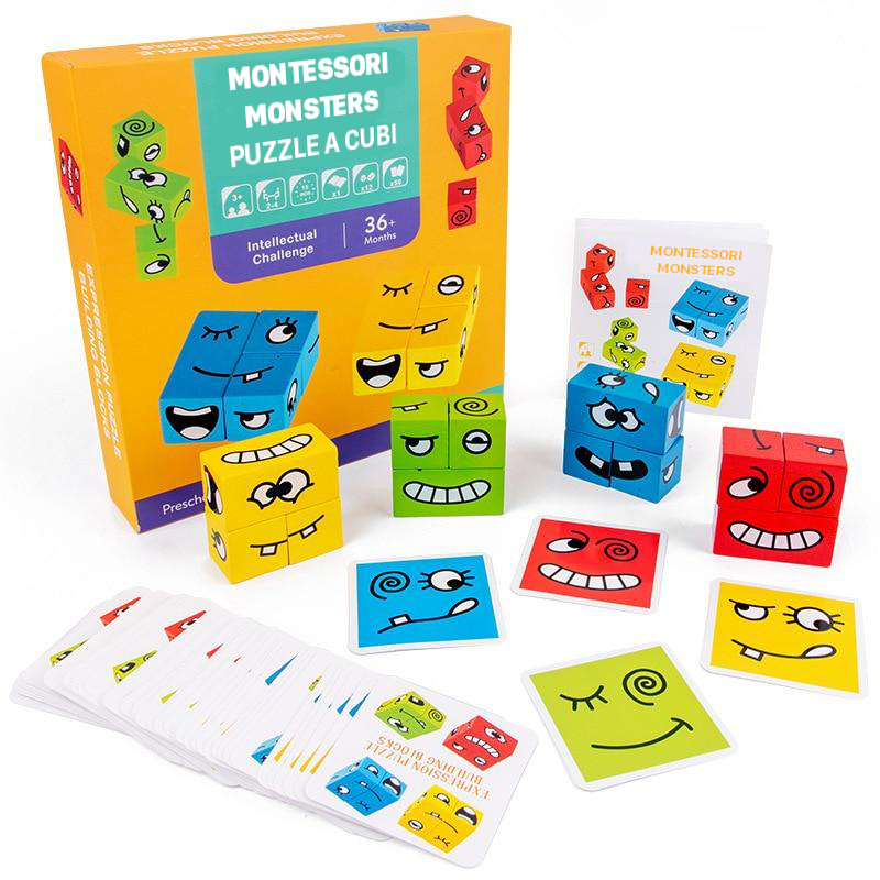 Montessori Monsters™- Puzzle a Cubi di Legno